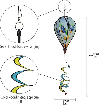 In the Breeze Blue Karner Butterfly 6-Panel Kinetic Hot Air Balloon Wind Spinner,Blue Butterfly,11" W x 17" H, 26" Tail,1057