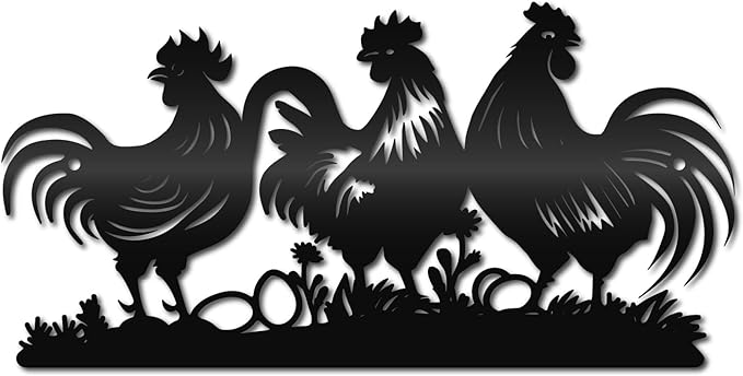 CREATCABIN Farmhouse Metal Wall Decor Hanging Sculpture Wall Art Rooster Hen Chick Egg Rustic Sign Wall Silhouette Artwork Decoration for Indoor Outside Home Office Hotel Black 11.8 x 5.9 Inch