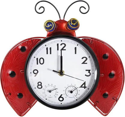 Outdoor Clock Silent Non-Ticking, Outdoor Wall Clocks with Thermometer & Humidity, Quartz Clocks Decor for Patio Garden Living Room