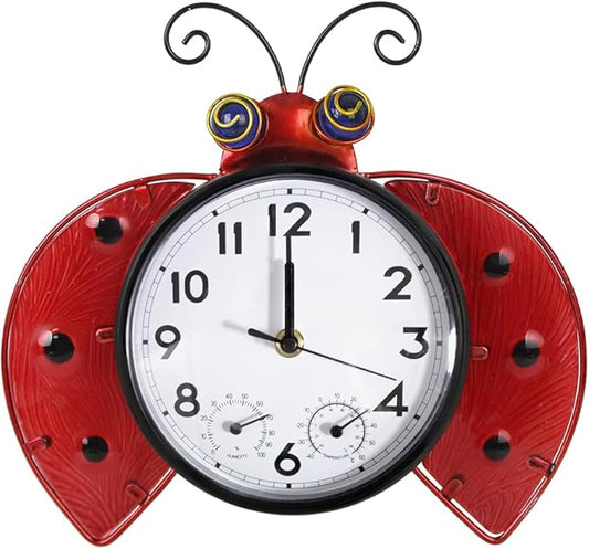 Outdoor Clock Silent Non-Ticking, Outdoor Wall Clocks with Thermometer & Humidity, Quartz Clocks Decor for Patio Garden Living Room