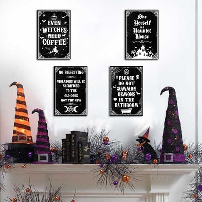Funny Black Gothic Decor Even Witches Need Coffee Metal Signs for Coffee Bar Gothic Kitchen Accessories Halloween Decor 8 x 12 Inch