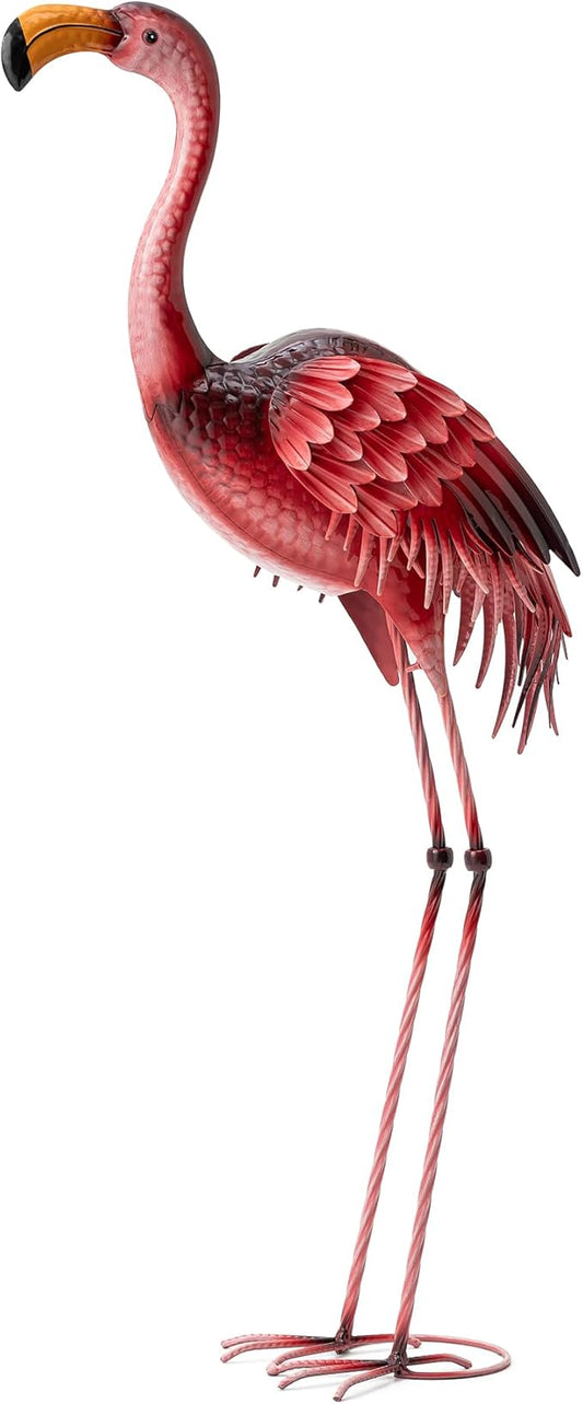 Glitzhome Metal Standing Flamingo Garden Statue with Stakes Outdoor Decorative Sign, 38.5" H