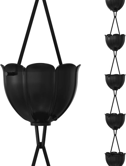 Rain Chains Direct - Tulip Rain Chain - 8.5 FT - Black Powder Coated Aluminum - Premium Rain Chains for Gutters