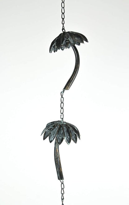 Bronze Finish Metal Tropical Palm Tree Rain Chain with Attached Hanger, Ideal for Collecting Rainwater, Beautiful 72-Inch Long Decorative Accent for Gardens and Patios
