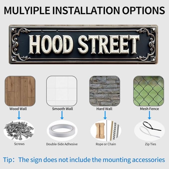 Decorative Tin Signs 16 * 4 Inches Hood Street Sign - Beach Theme Decor Outdoor Signs Vintage Room Decor for Bedroom Patio Garage