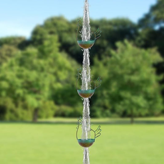 10.6FT Rain Chains for Gutter, Chicken Decorative Rain Chain with 12 Cups, Adjustable Rain Catcher Chain for Eaves Drainage, Replacement for Downspout