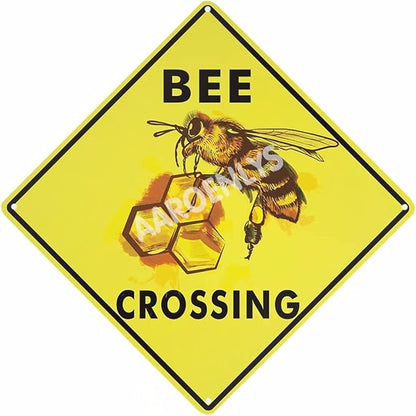 Metal Tin Sign Bee Crossing Xing Farm Organic Country Yard Sign Aluminum Street Sign for Indoor Outdoor Home Decor Wall Decoration 12x12 Inch
