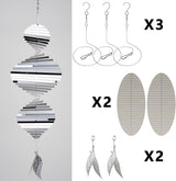 Wind Spinners, 2× 3D Stainless Steel Outdoor Hanging Wind Spinner, 2× Metal Pendants and 3× 360° Rotating Hooks with Wirerope, Reflective Decor for Outside Yard and Garden (2 Pack) (Helix-Like)