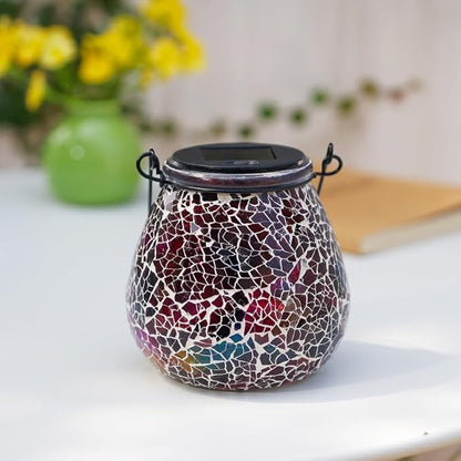 Stargarden Mosaic Solar Lantern ,Outdoor Hanging Waterproof Mosaic Light Solar Table Lamp for Garden ,Patio,Yard Decor (Red)