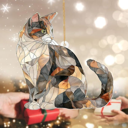 Stained Glass Cat Ornament – 2025 Christmas Tree Decoration, Handmade Animal Suncatcher for Window, for Cat Lovers & Unique Home Décor (Sun-05)