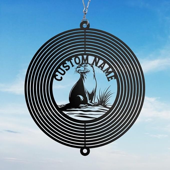 Personalized Otter Metal Wind Spinner, Custom Hanging Decoration for Outdoor Display, Kinetic Garden Art, Animal Lover Gift (Otter Garden Wind Spinner)