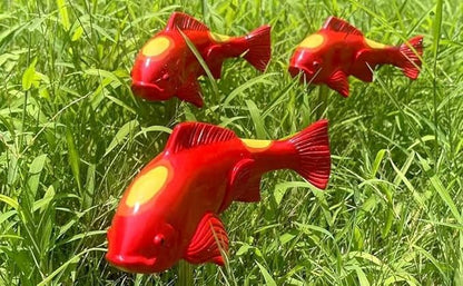 Koi Fish Decor Garden,Koi Art Decor Resin Sculptures with Stake, Garden Sculptures & Statues,A Set of 3 Pieces Fish Sculpture for Outdoors, Patio, Yard, Lawn, Pond and Home Decoration (Red)
