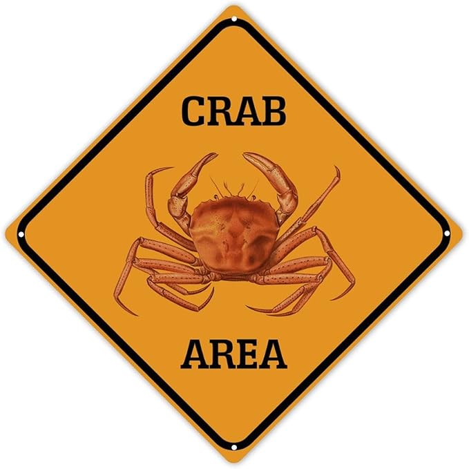 Crab Crossing Xing Sign Beware of Crab Metal Sign Ocean Animal Funny Warning Sign Crossing Zone Sign for Farm Yard Front Door Indoor Outdoor Street Sign 12x12in