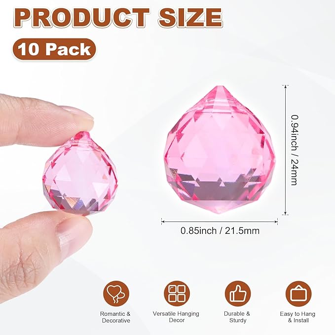M METERXITY 10-Pack Crystal Ball Prisms, 24mm/0.94 Inch Chandelier Pendant Maker Hanging Crystals Chandelier Prisms for Home/Windows/Garden/DIY Decoration[Light Pink]