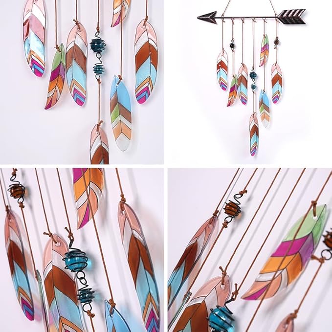 SEINHIJO Metal Arrow Wind Chimes Sandblasted Glass Decor Wall Art Memorial Gift for Outdoor Indoor Mom19.3 Inch