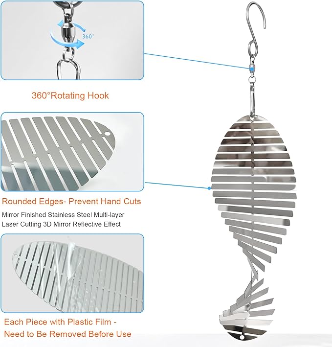 12Pcs Bird Deterrents for Outside, 4 Set Highly Reflective Hanging Wind Spinners Outdoor Metal Bird Reflectors for Outside Garden Decor Lightweight Bird Devices to Scare Birds Away from Yard