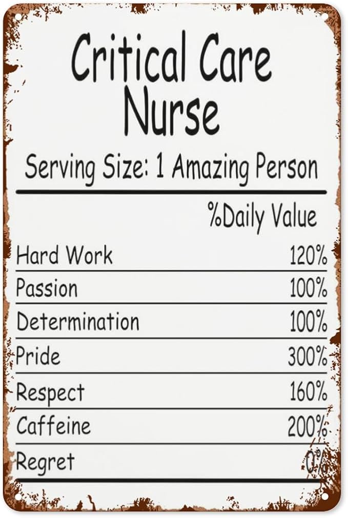 Vintage Retro Metal Wall Decor Signs Critical Care Nurse Amazing Person Daily Value for Home,Kitchen,Bathroom,Patio & Garden Inspirational & Funny Life Quotes 8x12 Inches