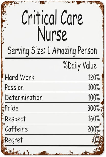Vintage Retro Metal Wall Decor Signs Critical Care Nurse Amazing Person Daily Value for Home,Kitchen,Bathroom,Patio & Garden Inspirational & Funny Life Quotes 8x12 Inches