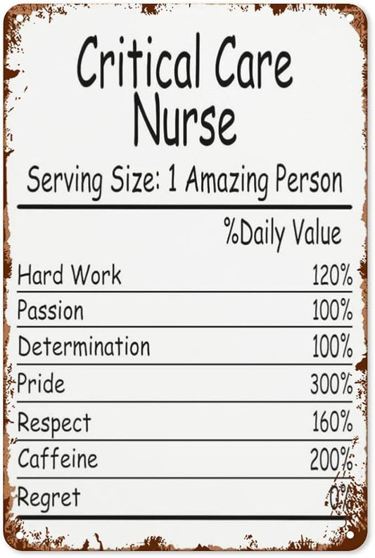 Vintage Retro Metal Wall Decor Signs Critical Care Nurse Amazing Person Daily Value for Home,Kitchen,Bathroom,Patio & Garden Inspirational & Funny Life Quotes 8x12 Inches