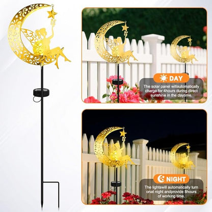 Fairy Garden Accessories – Solar Light Outdoor Statue for Yard, Lawn or Patio – Cute Metal Decoration for Garden Lovers