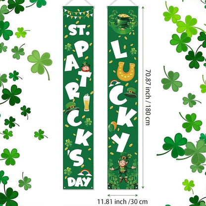 St Patricks Day Porch Decorations - Saint Shamrock Porch Sign Leprechaun Decor - Hanging Banners Decorations for Front Door Outside Yard Garden Party Supplies