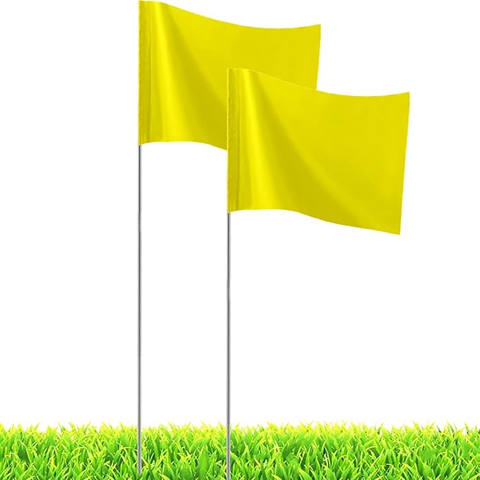 20Pack Yellow Marking Flags, JIZHGRAD 13x4x5 Inch Marker Flags Use for Yard & Lawn, Boundary & Dog Training, Survey & Landscape, Sprinkler & Surveyor, Garden & Construction, High Visibility, Sturdy, Versatile, UV & Weather Resistant
