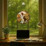 Stained Glass Window Hanging - Farm Dog & Sunflower Field 7.8in Sun Catchers Indoor Stained Glass Panels Wall Decor for Mom, Wife, Lovers, Festive