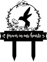 Geelin Memorial Stakes Cemetery Decorations for Grave Hummingbird Grave Marker Memorial Plaques Bird Flower Gift for Loss of Mother Father Outdoors Yard Garden Decor(Forever Our Hearts)