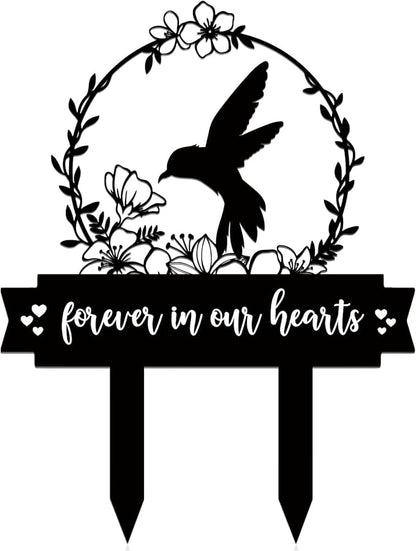 Geelin Memorial Stakes Cemetery Decorations for Grave Hummingbird Grave Marker Memorial Plaques Bird Flower Gift for Loss of Mother Father Outdoors Yard Garden Decor(Forever Our Hearts)