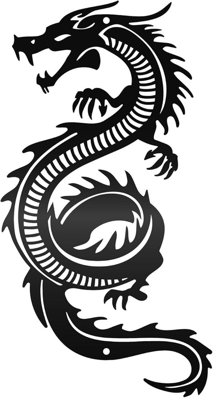 CREATCABIN Dragon Metal Wall Decor Black Iron Wall Art Japanese Chinese Dragon Sculpture Hanging Artwork Decor Gothic Signs Decoration for Indoor Outside Living Room Home Office 11.8x6.3Inch