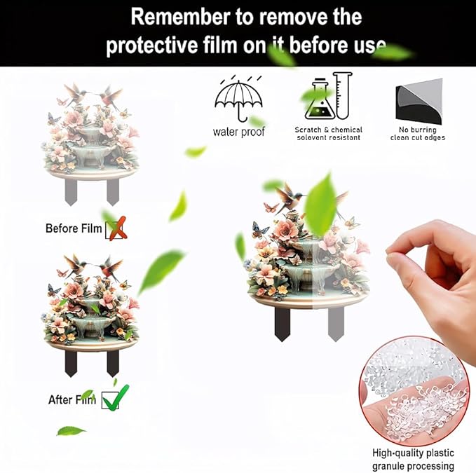 Hummingbird Flowing Water Garden Stake Decor, Butterfly Acrylic 2D Garden Decoration,Sculptures Ornament Garden Accessories for Outdoor Indoor Yard Lawn Pot Plants (Style A)