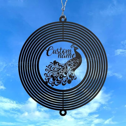 Personalized Peacock Metal Wind Spinner, Custom Outdoor Ornament for Yard Display, Kinetic Garden Sculpture, Elegant Gift (Peacock Garden Wind Spinner)