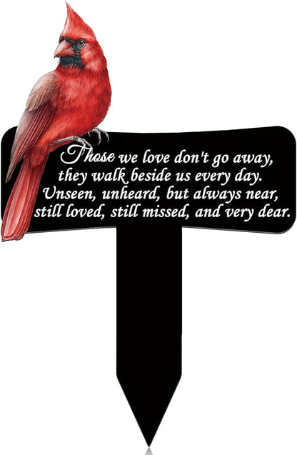 Hicarer Cardinals Grave Markers Cardinals Memorial Gift Metal Sympathy Stakes for Cemetery Memorial, Garden Yard, 11.8 x 7.87 Inch(Love Forever)