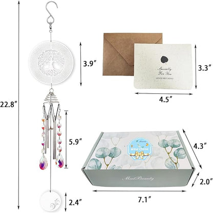Hourwof Memorial Wind Chimes for Outside,Decorative Wind Chime with Wind Spinner for Garden Patio Yard,Crystal Suncatcher Windchime,Housewarming Gift,Tree of Life