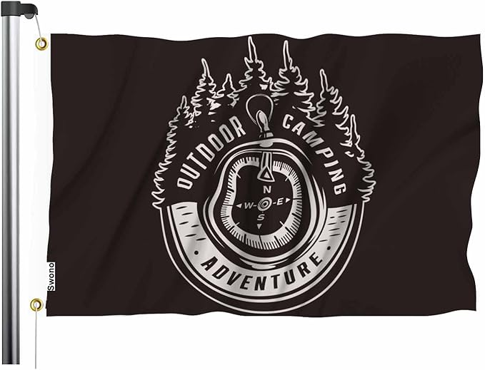Swono Adventure Compass Tree Black Flag 3x5 Ft Outdoor Camping Vintage Big Flag Indoor Office with Brass Grommets