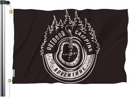 Swono Adventure Compass Tree Black Flag 3x5 Ft Outdoor Camping Vintage Big Flag Indoor Office with Brass Grommets