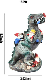 1pcs Funny Dinosaur Eat Gnome Green Resin Statue, 5.91 Inch High, Painted, Tabletop, Whimsical Retro Christmas Dinosaur Gnome Garden Statue Decoration for Indoor Yard Patio Lawn Landscape