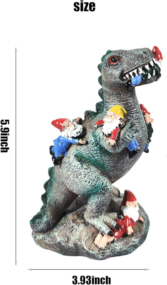 1pcs Funny Dinosaur Eat Gnome Green Resin Statue, 5.91 Inch High, Painted, Tabletop, Whimsical Retro Christmas Dinosaur Gnome Garden Statue Decoration for Indoor Yard Patio Lawn Landscape