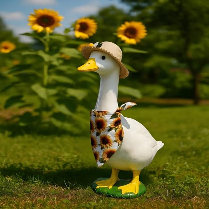 Summer Porch Goose Outfits Sunflower Goose Outfit Spring Geese Clothes Costume with Straw Hat Scarf for 17-23" Lawn Cement Plastic Geese Statue for Garden Yard Decor Accessories