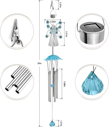 Solar Angel Wind Chimes - Outdoor Garden Decoration, Waterproof Solar Hanging Wind Chimes Lights for Garden, Window, Gazebo, Patio, Gifts for Women (Blue)