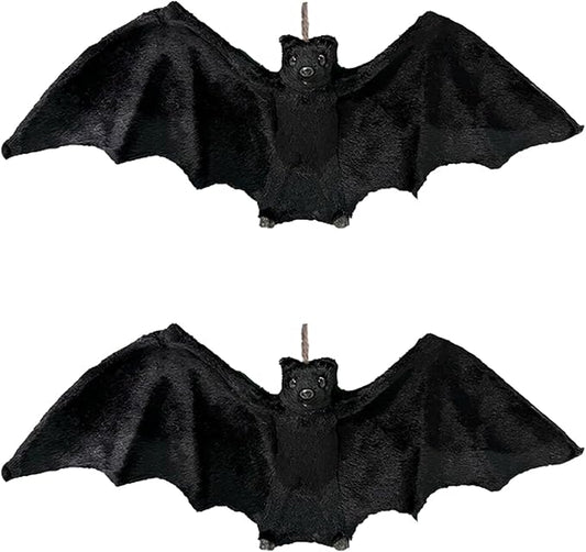 2pcs Black Hanging Bats Halloween Decorations–Scary/Spooky Halloween Decor for Indoor Outdoor Haunted House, Party, Yard, Home, Porch, Garden, and Office