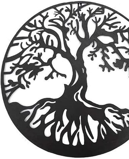 Bellaa 20230 Metal Wall Art Tree Circle Of Life Round Hanging Sculptures Indoor Living Room Outdoor Garden Patio Decor Black 24 inch