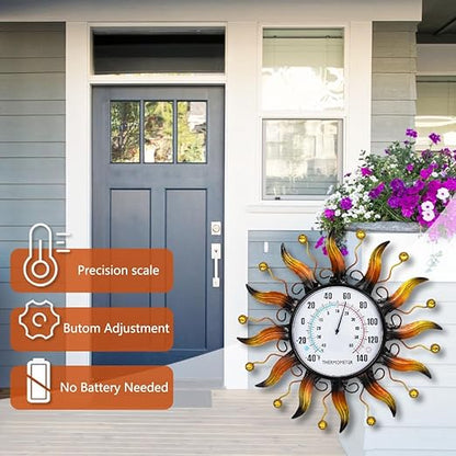 VEWOGARDEN 13.5 Inch Metal Sun Outdoor Thermometer Waterproof Decorative Wall Indoor Outdoor Thermometer for Patio, Garden & Home Decor