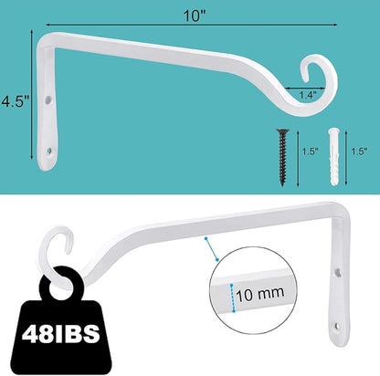 LOOGI Hanging Plant Bracket, Wall Hook Plant Hanger 10 Inch Decorative Hooks for Indoor Planter Lantern, Outdoor Bird Feeder Wind Chime, 2 Pack White