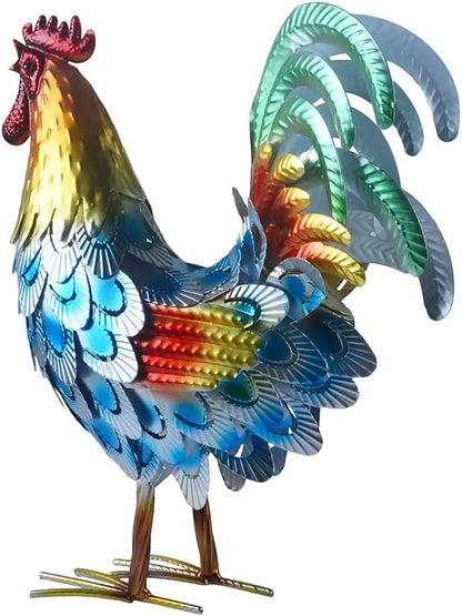 Metal Rooster Statue Garden Chicken Sculpture Decoration Metal Yard Art for Yard Outdoor Indoor Decoration (#H)