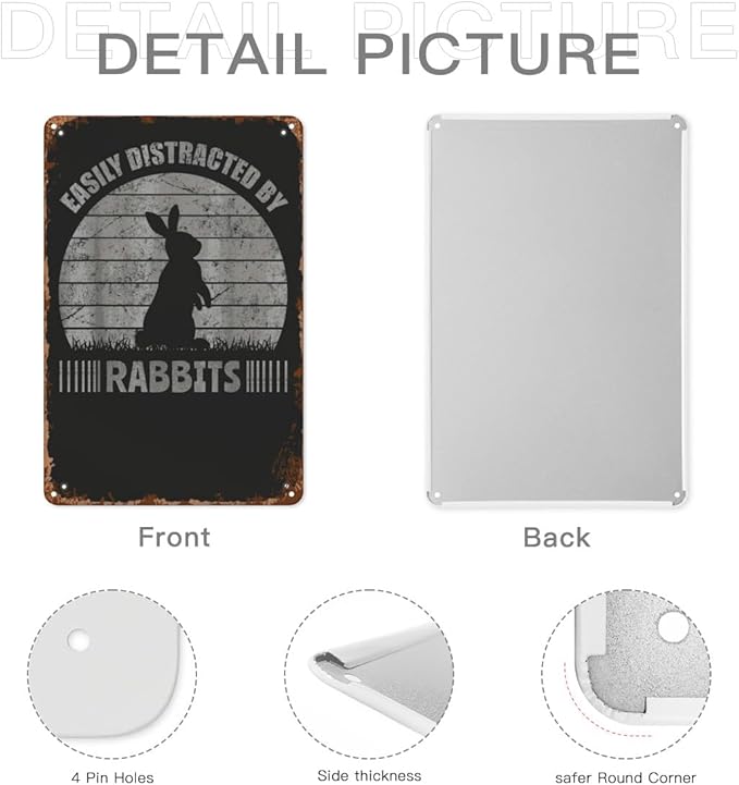 Patio Wall Decor Farmer Rabbit Vintage Signs Metal Club Indoor & Outdoor Wall Decor Cute,Funny,Inspiring Plaques For Home,Office,Yard,Bathroom 8X12inch
