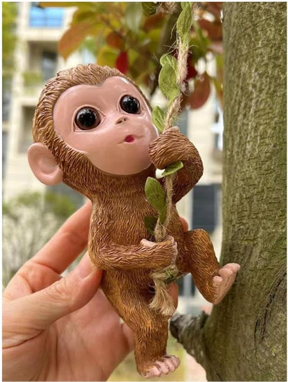 Climbing Monkey Tree Hugger Garden Monkey Statue Resin Animal Sculpture Yard Decor for Outside, Funny Tree Climber Figurine Outdoor Patio Lawn Decor