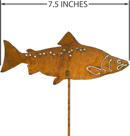 Swimming Salmon Garden Stake Set of 3, Made in USA, Rusty Steel, Real Rust Finish (Small)