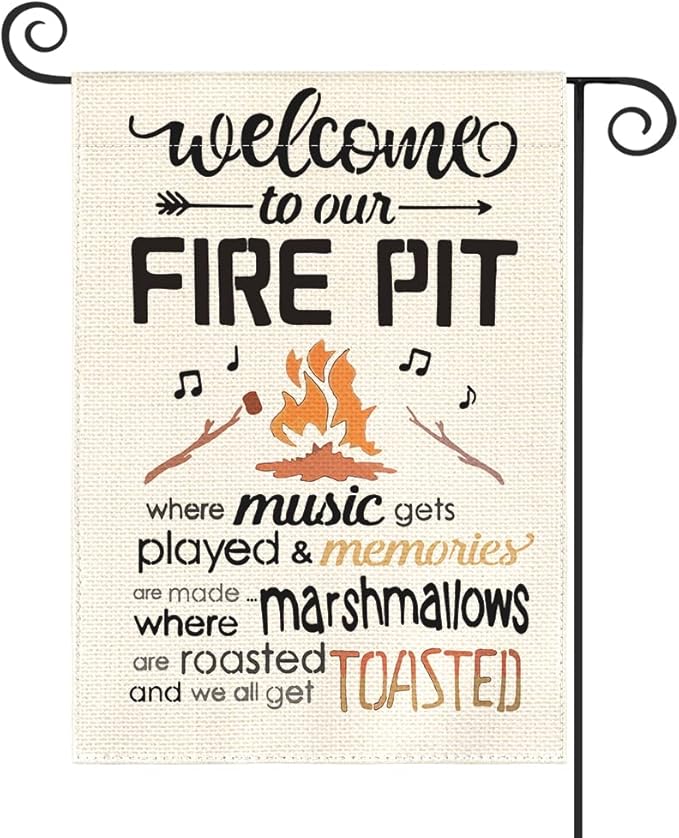 AVOIN colorlife Welcome To Our Fire Pit Camping Garden Flag 12x18 Inch Double Sided Outside, RV Campsite Campfire Holiday Yard Outdoor Decoration