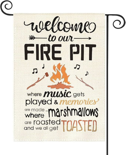 AVOIN colorlife Welcome To Our Fire Pit Camping Garden Flag 12x18 Inch Double Sided Outside, RV Campsite Campfire Holiday Yard Outdoor Decoration
